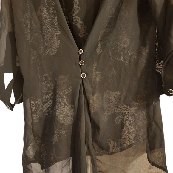 Maurices Studio Y Large Black White Lace Button 3/4 Sleeve Chiffon Top - Picture 12 of 13